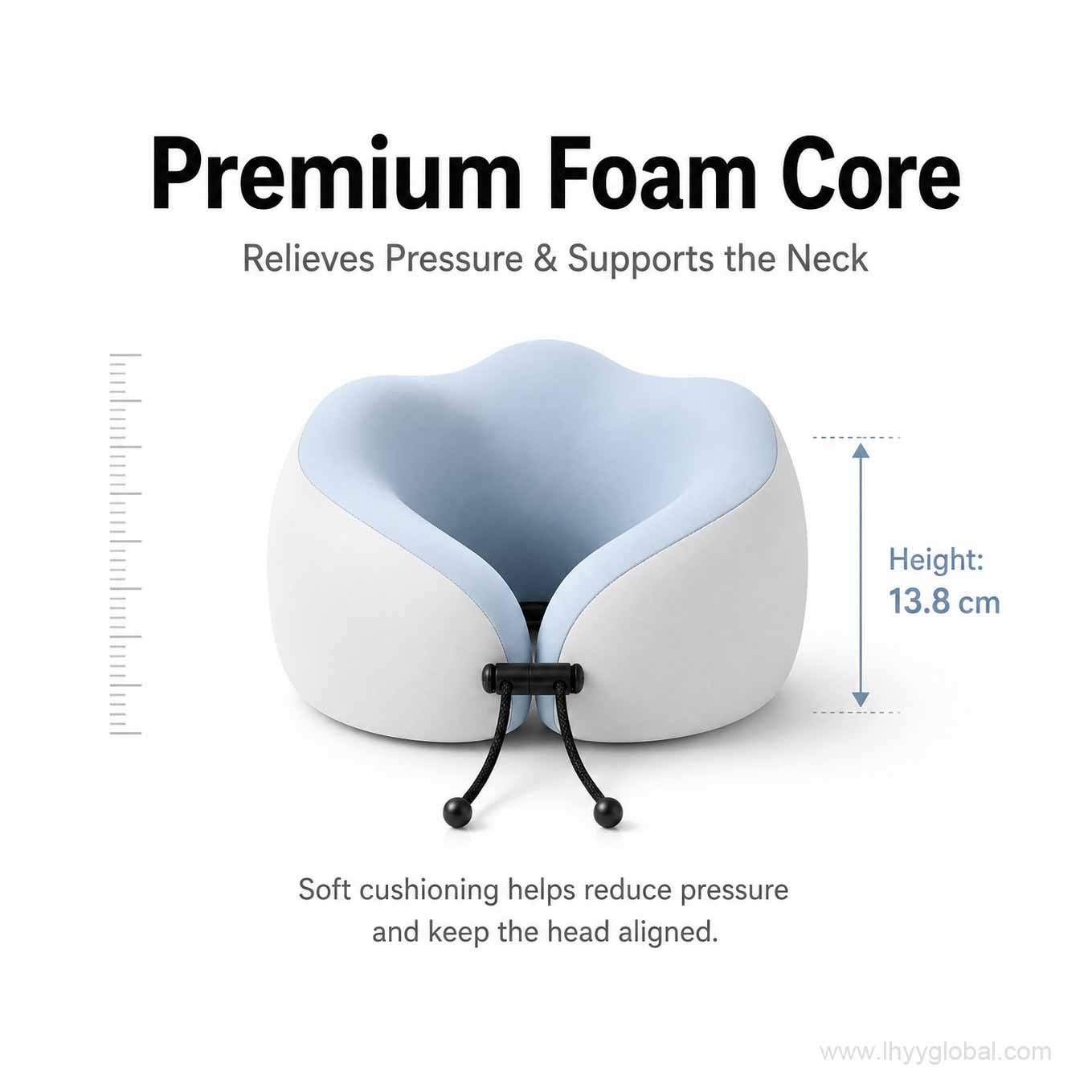 Ice blue memory foam neck pillow with premium foam core for pressure relief and comfortable neck support