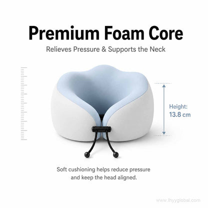 Ice blue memory foam neck pillow with premium foam core for pressure relief and comfortable neck support