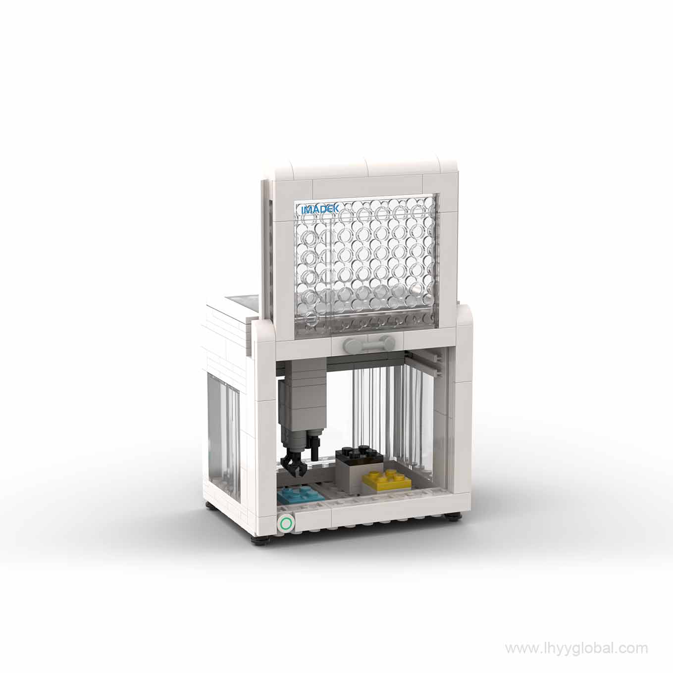 Lego compatible IMADEK automated sample processing model collectible.