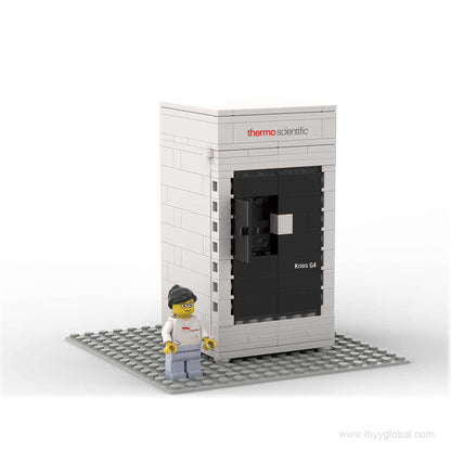 Assembled Krios G4 Cryo-TEM building block display model with scientist figure