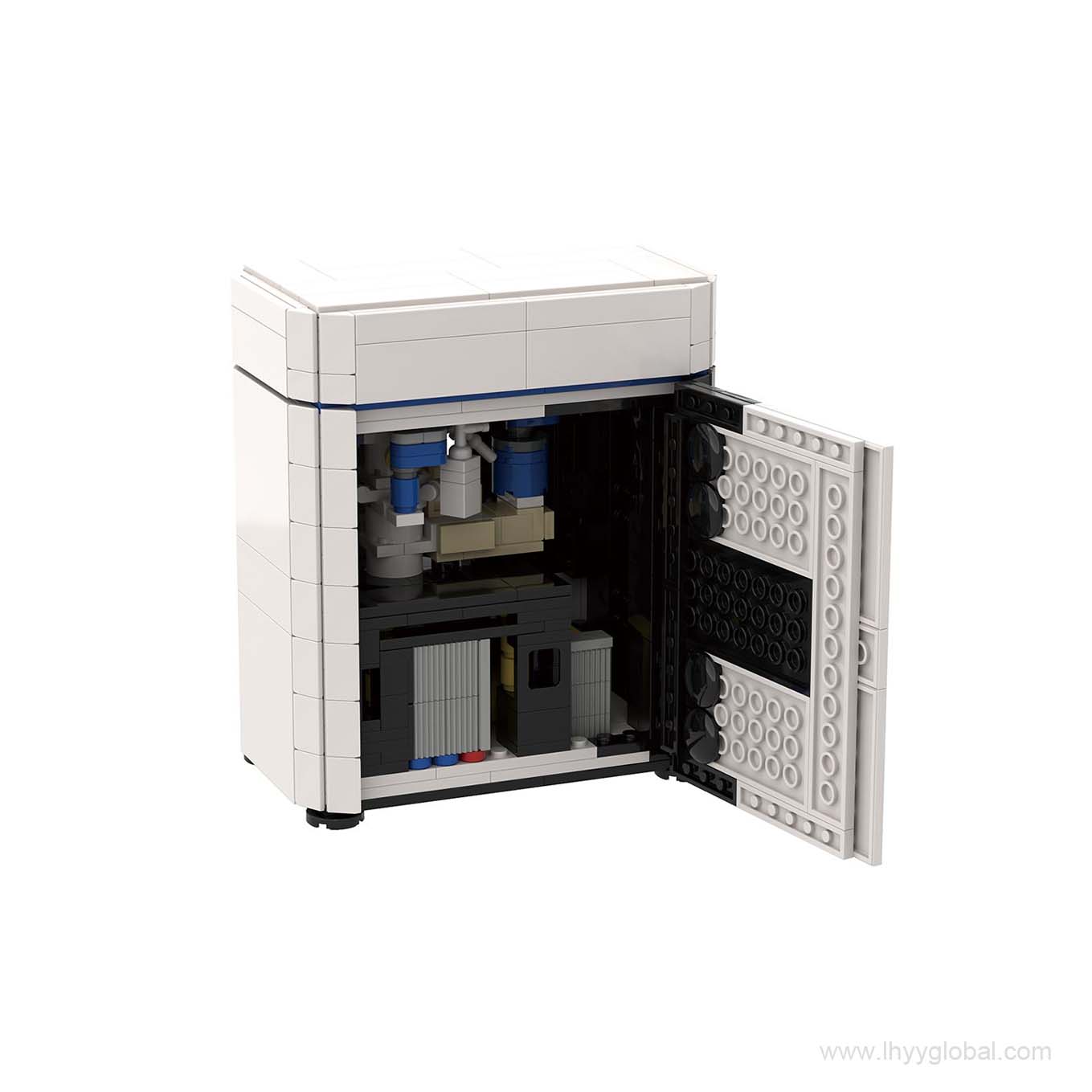 View of the Lego-compatible Glacios 2 Cryo-TEM with the main door open, revealing the internal scientific machinery.