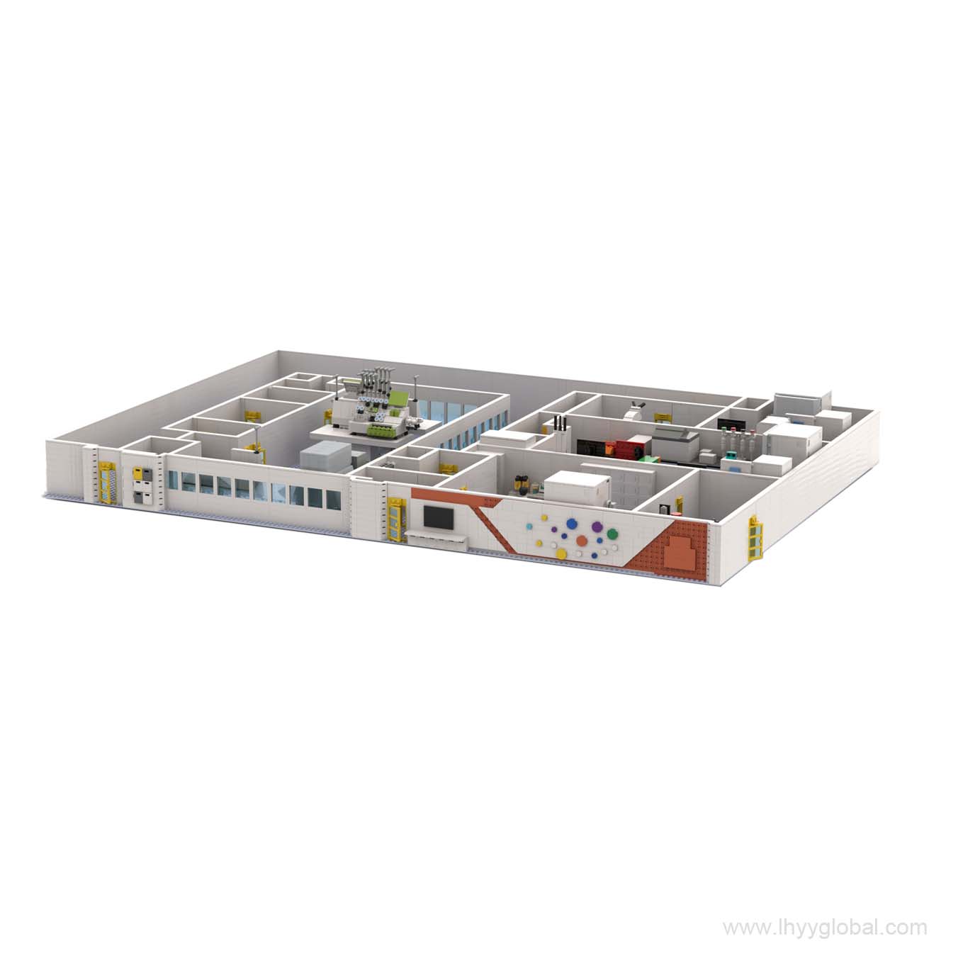 Front perspective of Lego-style Miltenyi Biotec laboratory building blocks showing interior details - LHYY.