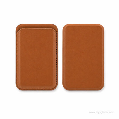 Brown MagSafe-compatible phone wallet shown from front and back