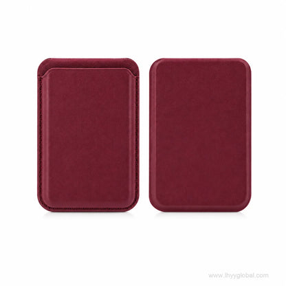 Burgundy MagSafe-compatible phone wallet shown from front and back