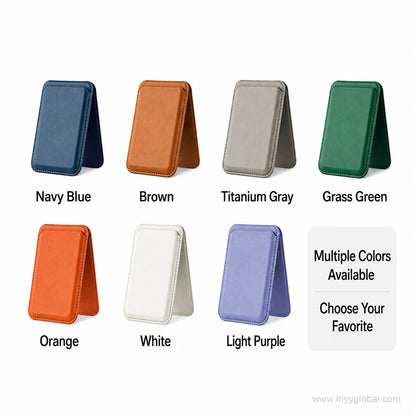 MagSafe-compatible phone wallet stands shown in multiple available colors
