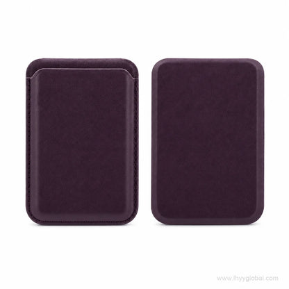 Deep purple MagSafe-compatible phone wallet shown from front and back