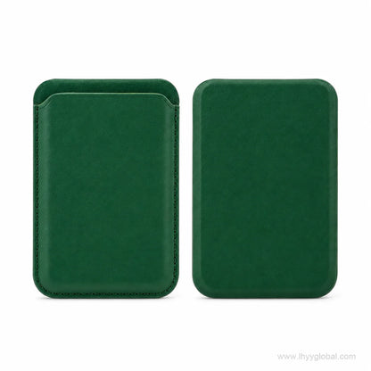 Grass green MagSafe-compatible phone wallet shown from front and back