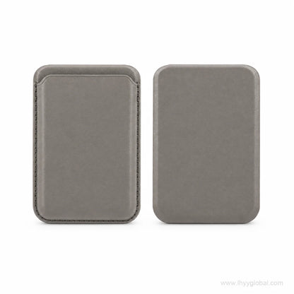 Gray MagSafe-compatible phone wallet shown from front and back