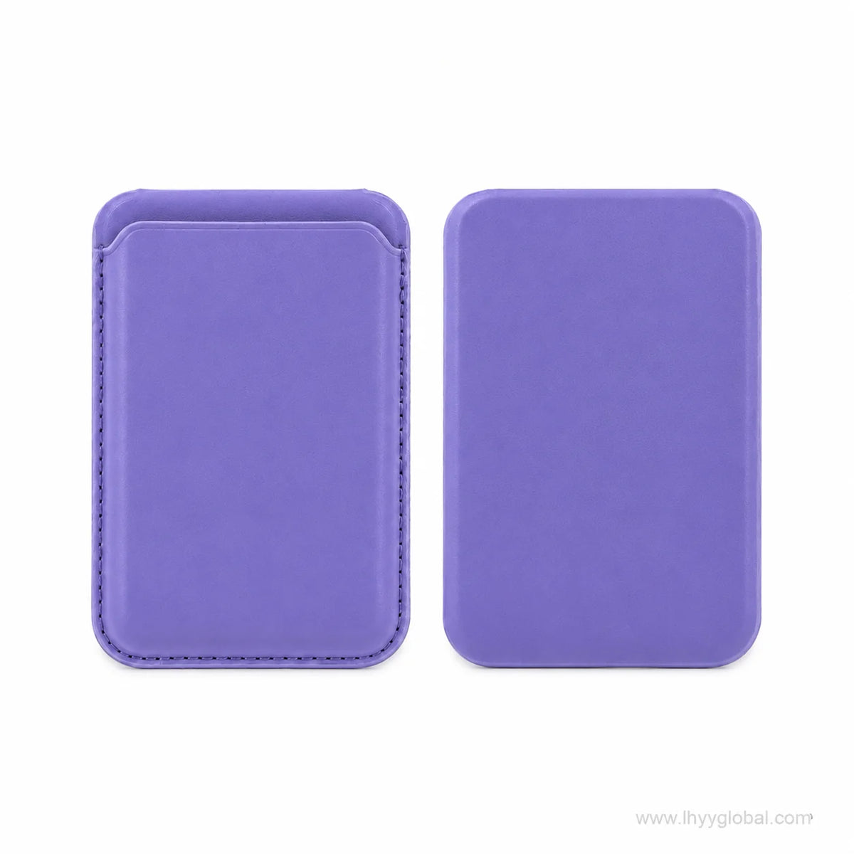 Light purple MagSafe-compatible phone wallet shown from front and back