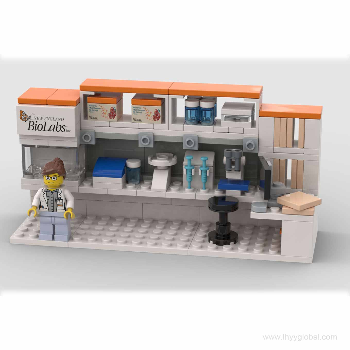 Front view of an ABS building block molecular biology laboratory scene for corporate gifts