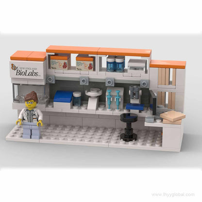 Front view of an ABS building block molecular biology laboratory scene for corporate gifts