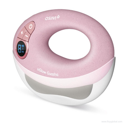 Purple OSIM uGlow Guasha massager with a translucent protective cover on a white background.