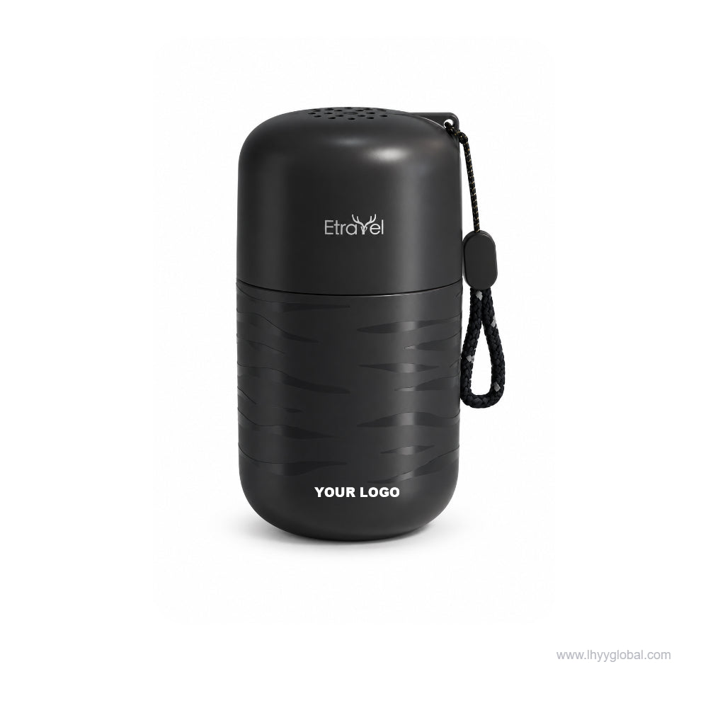 Black cylindrical portable toothbrush holder and travel rinse cup