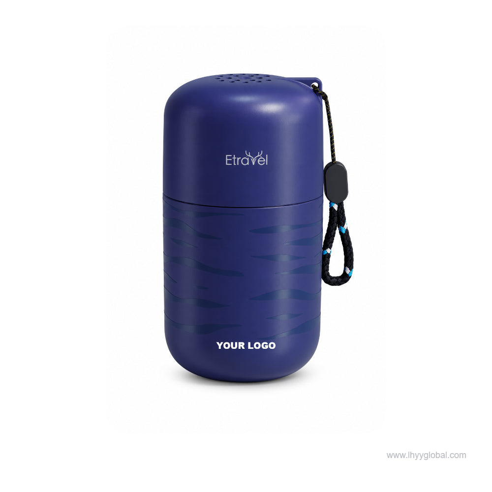 Dark blue cylindrical portable toothbrush holder and travel rinse cup