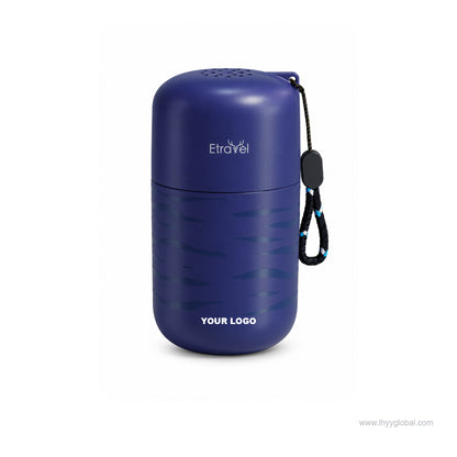 Dark blue cylindrical portable toothbrush holder and travel rinse cup