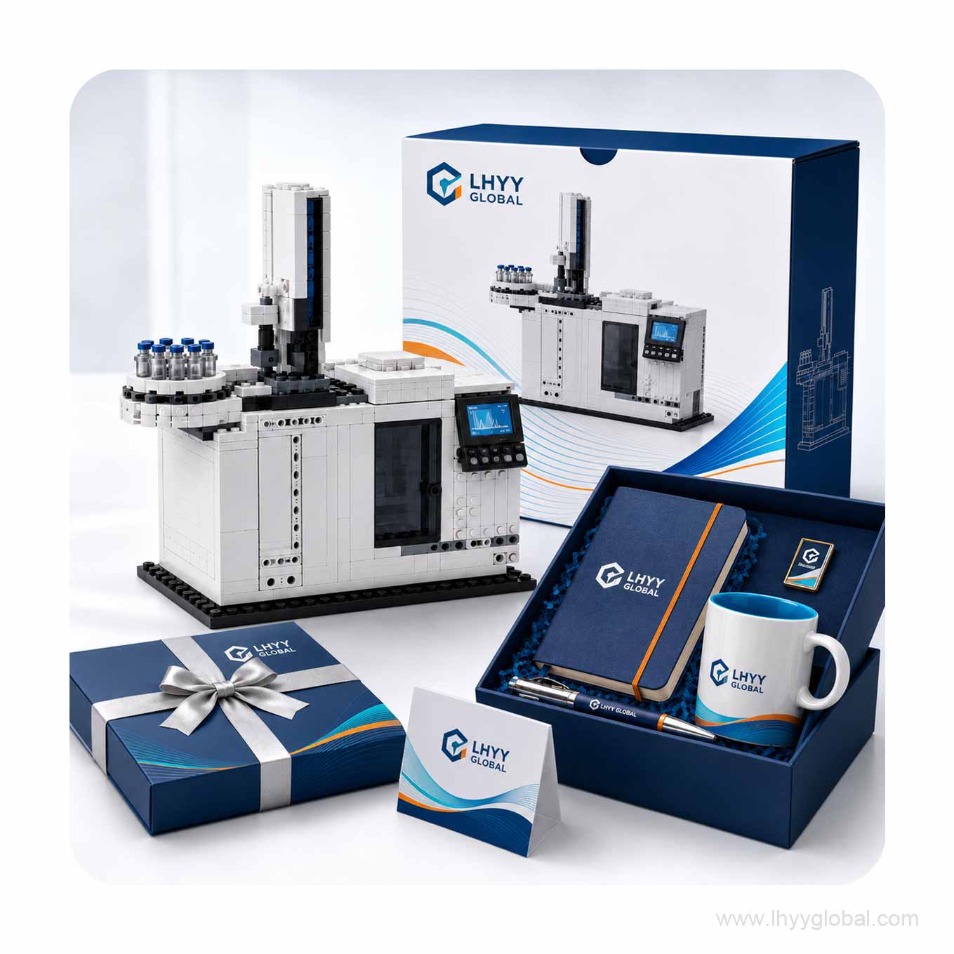 Custom scientific building block model and branded gifts for a laboratory product launch