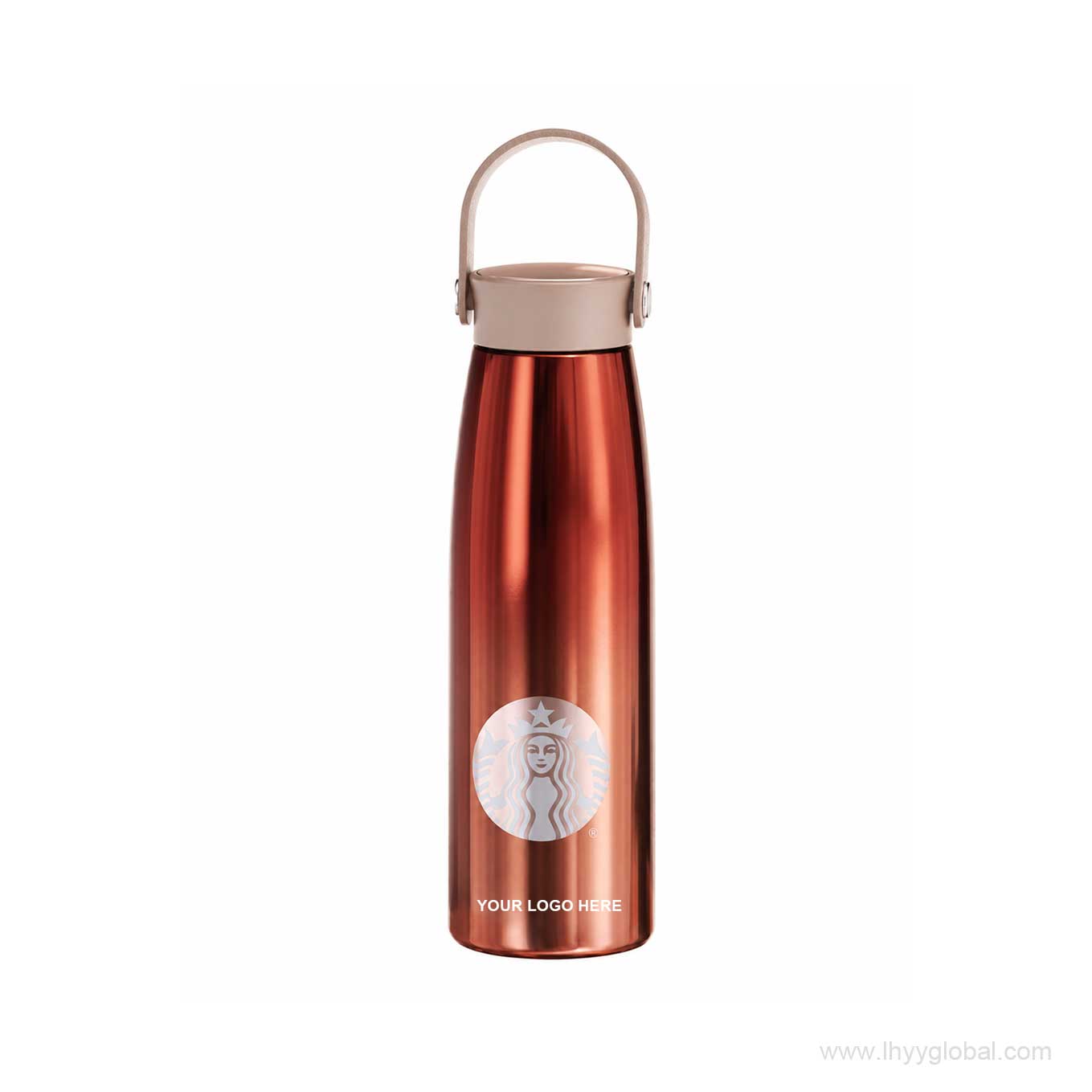 Starbucks Lucky Red 503 mL handled bottle with corporate logo placement mockup