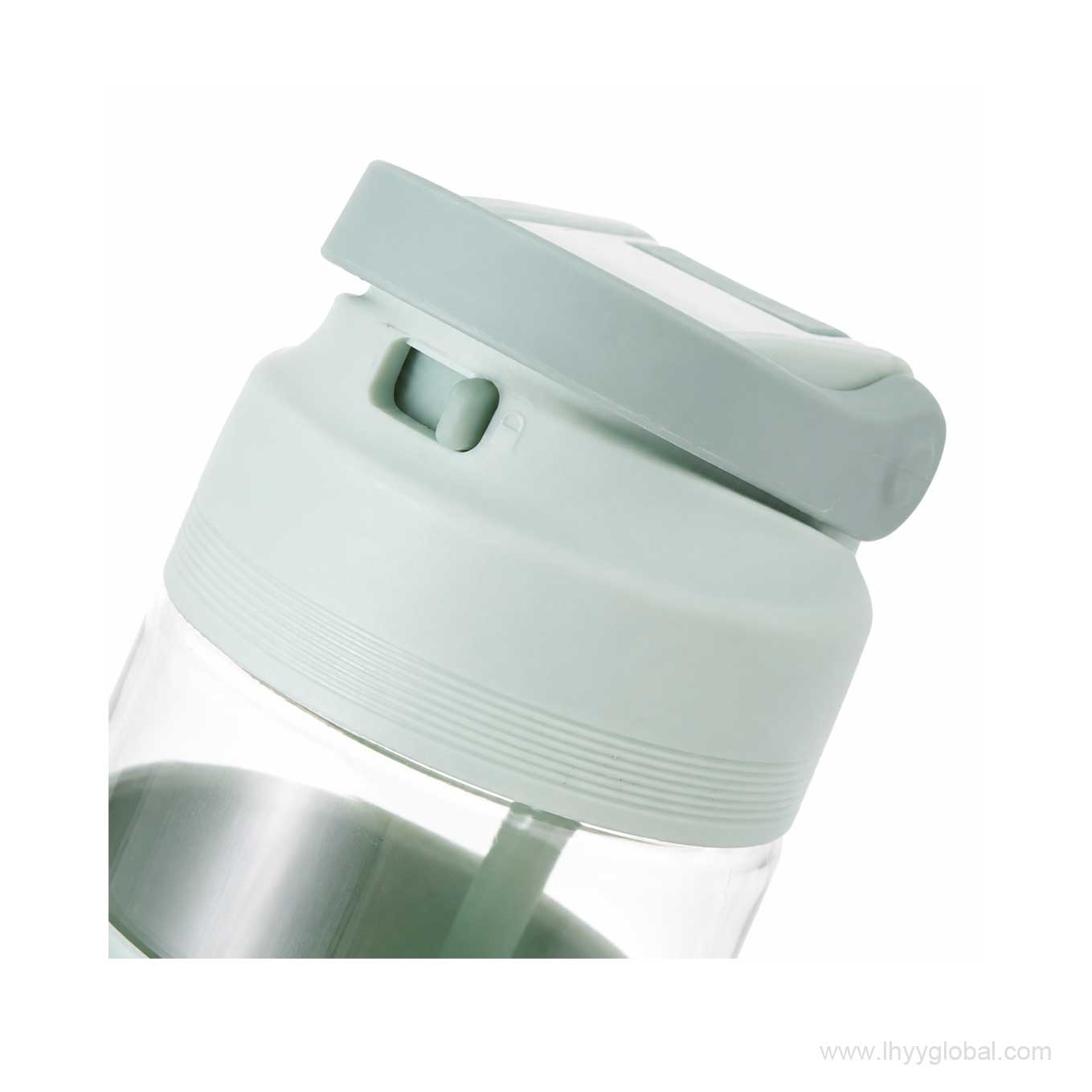Closed lid and folded carry handle on Starbucks mint green sports bottle
