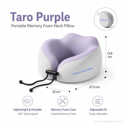 Taro purple memory foam travel neck pillow with adjustable fit and lightweight portable design