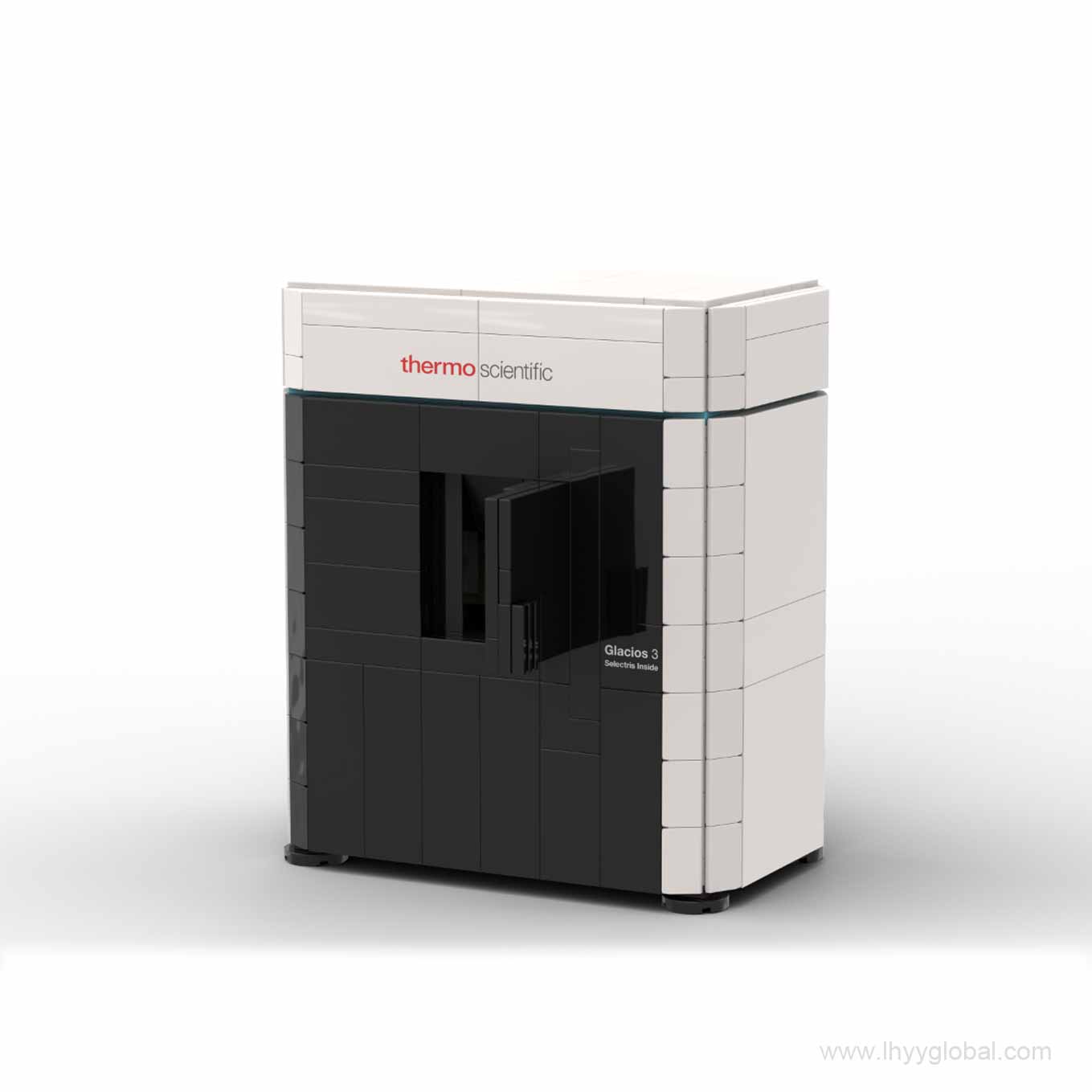 Thermo Scientific Glacios 3 Cryo-TEM building block model, showing the front sample chamber door opened to reveal the detailed interior.