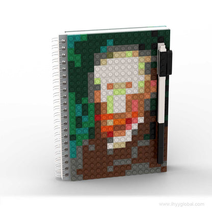 Five Van Gogh-inspired pixel art spiral notebook designs with ABS building-block covers
