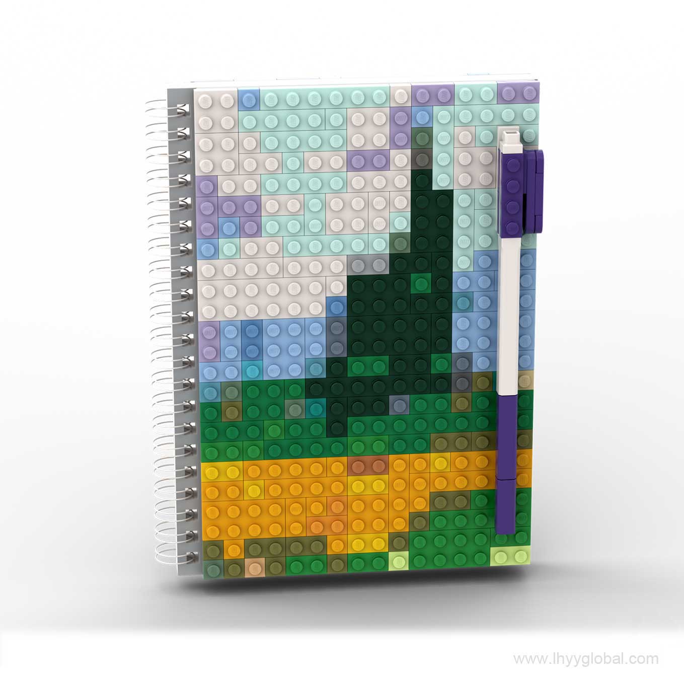 Self-Portrait inspired pixel art notebook with ABS building-block cover and spiral binding