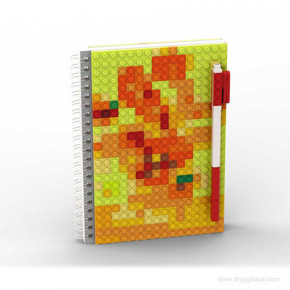 Wheat Field with Cypresses inspired pixel art notebook with multicolor building-block cover