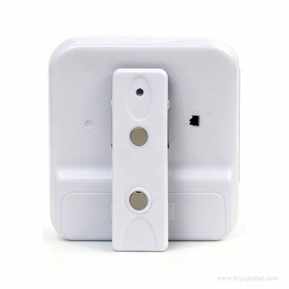 Back view of the YS-382 lab timer revealing a magnetic mounting system and a foldable stand, suitable for lab refrigerators and testing benches.