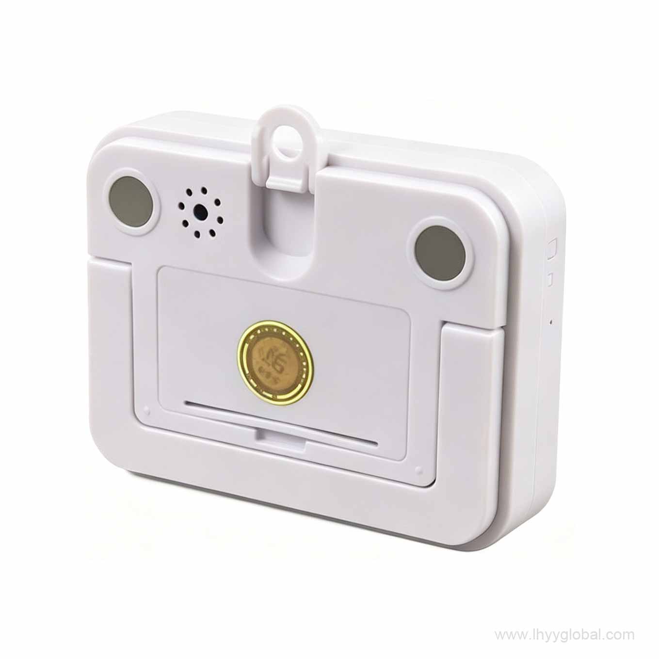 Back view of the YS-391 timer showing a built-in magnetic back, a foldable kickstand, and a hanger loop for versatile placement on laboratory refrigerators or benches.